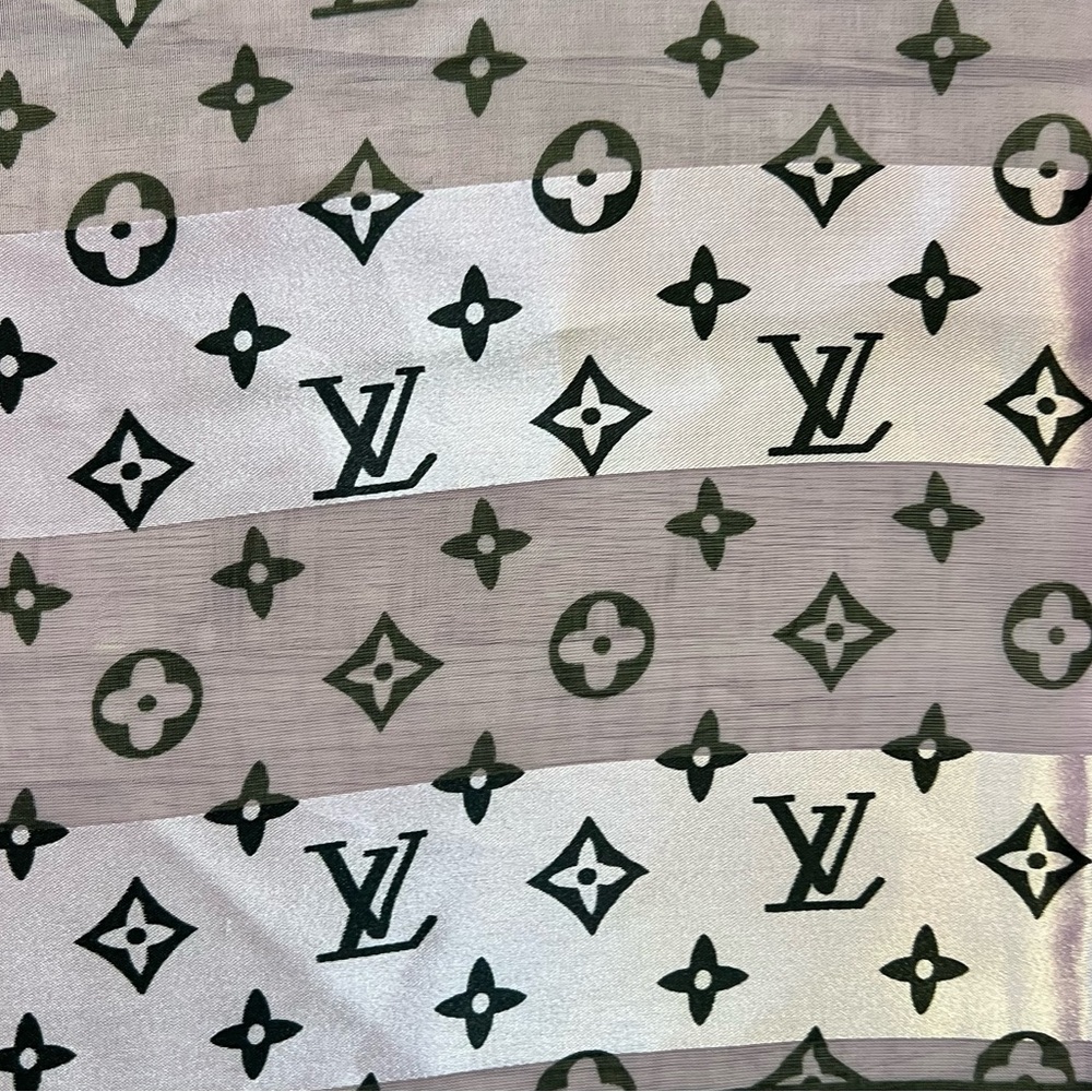 LOUIS VUITTON Lilac Purple Black Silk Monogram Scarf Wrap Shawl - Picture 6 of 16